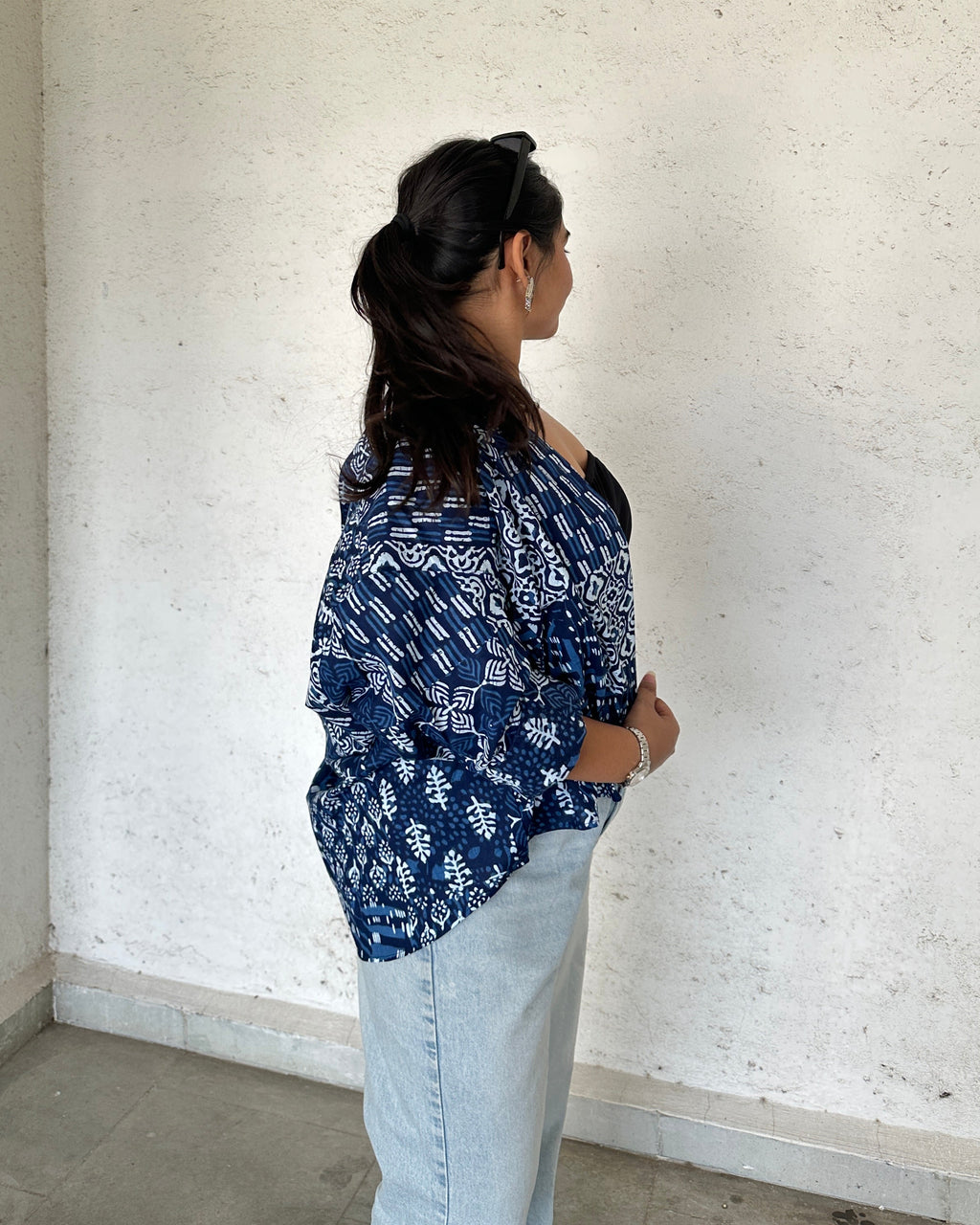 Indigo patchwork shirt