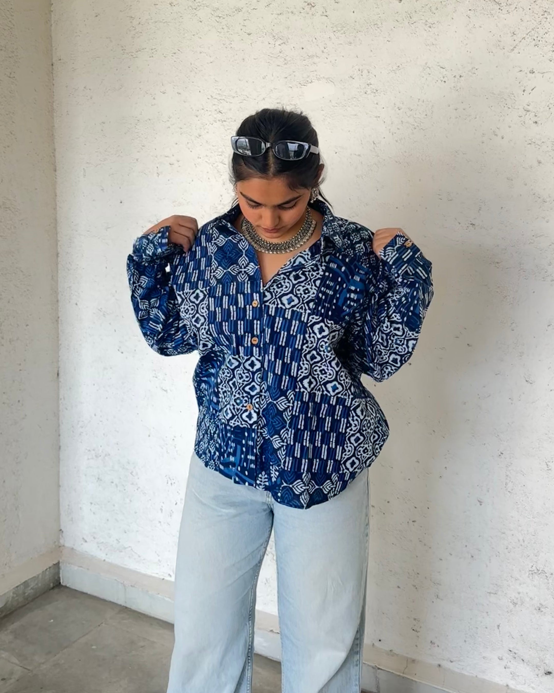 Indigo patchwork shirt