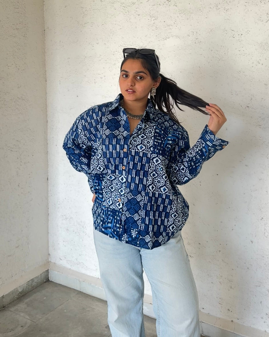 Indigo patchwork shirt